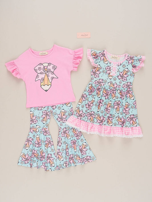 Pencil Bows Gingham Ruffle Dress