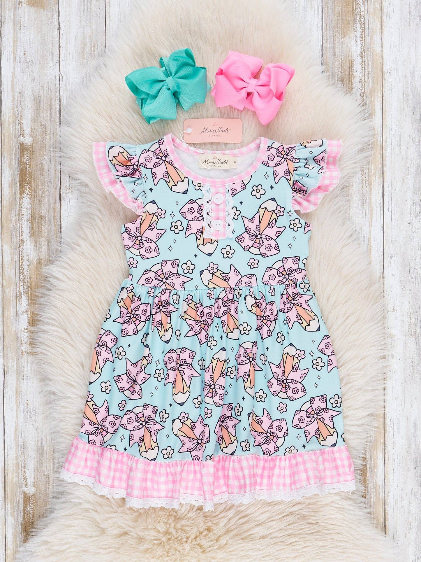 Pencil Bows Gingham Ruffle Dress