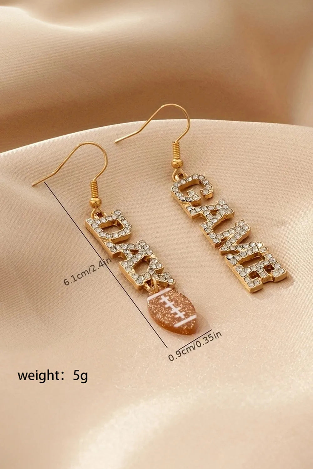 Gold GAME DAY Football Rhinestone Earrings