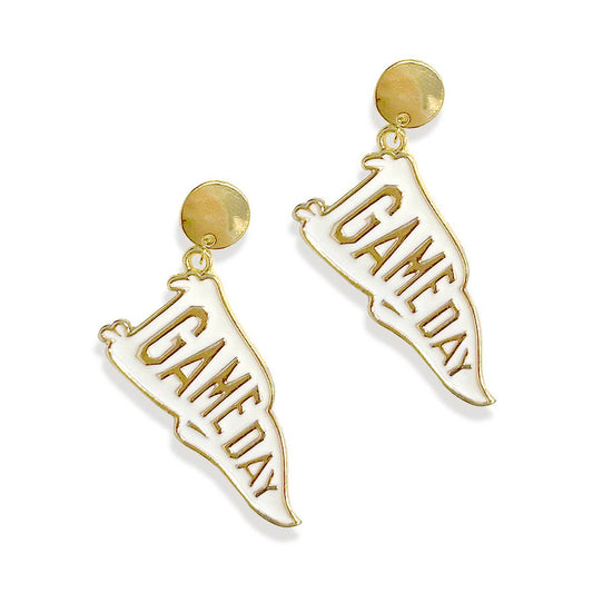 White Game Day Pennant Earrings